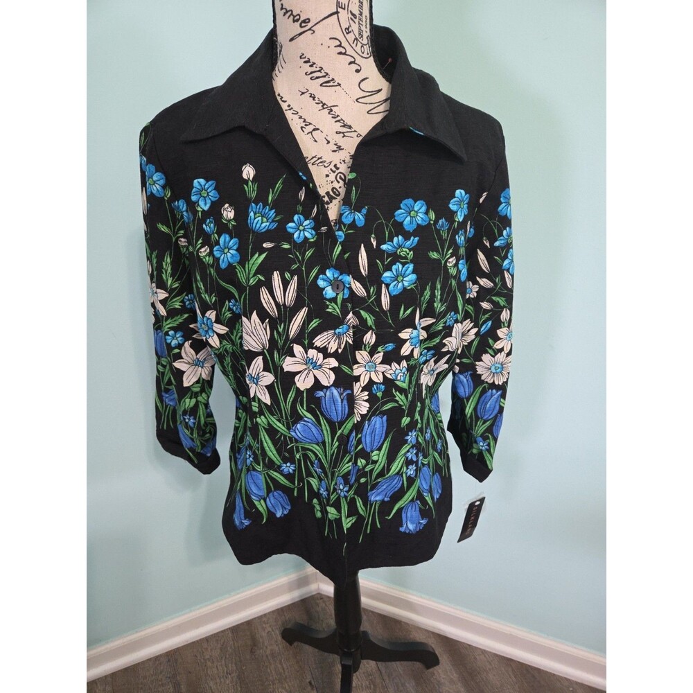 SILKLAND Black 100% Silk Field Of Flowers Floral Beaded Jacket large new with ta